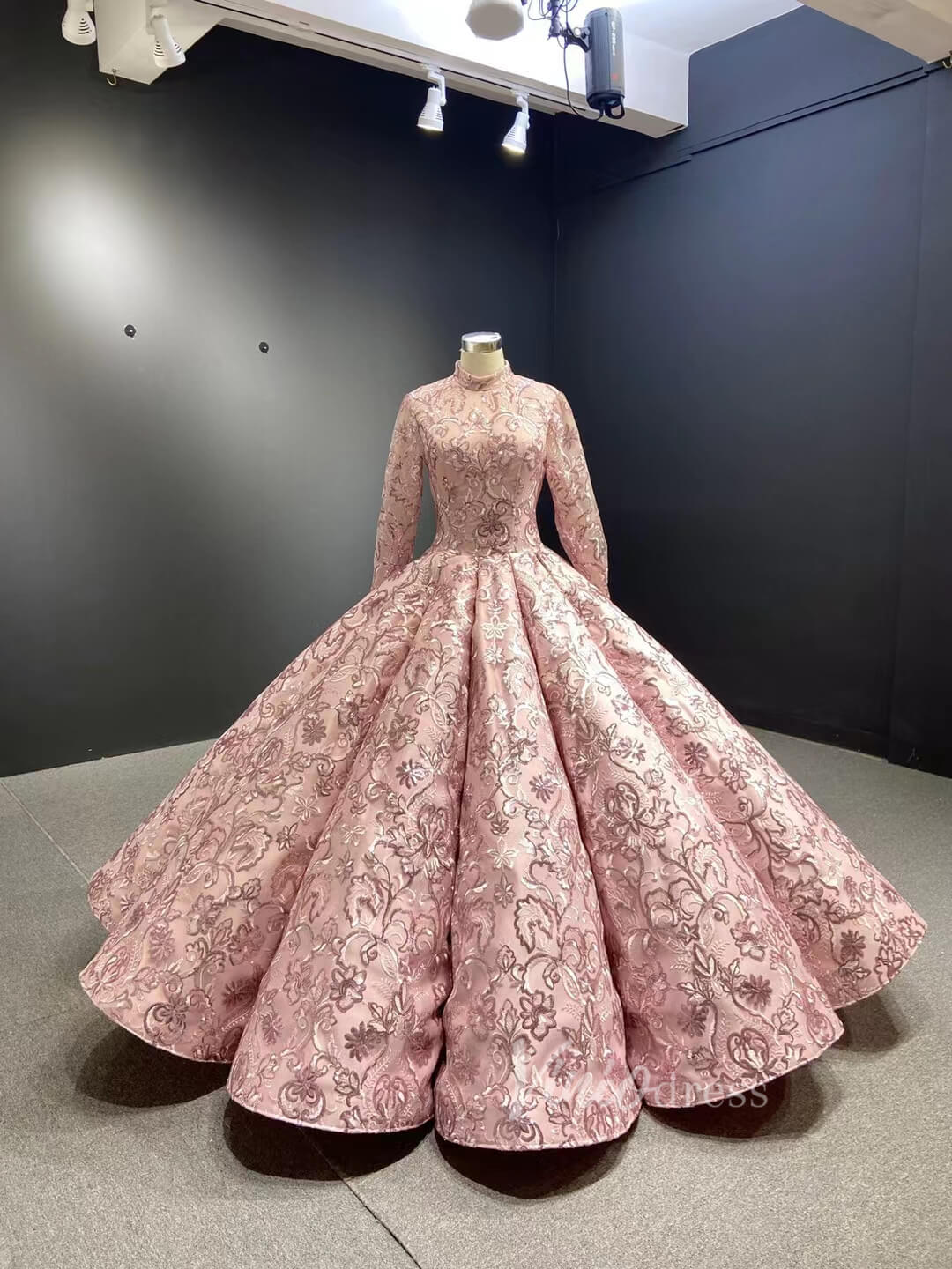 High Neck Long Sleeve Wedding Ball Gown 66590 Dusty Rose viniodress-Quinceanera Dresses-Viniodress-Dusty Rose-Custom Size-Viniodress