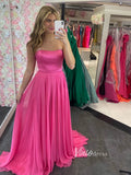 Hot Pink Chiffon Prom Dresses Strapless Evening Dress FD2758-prom dresses-Viniodress-Hot Pink-Custom Size-Viniodress