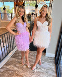 Hot Pink Feather Homecoming Dresses Bodycon Mini Strapless Cocktail Dress SD1528-homecoming dresses-Viniodress-Viniodress