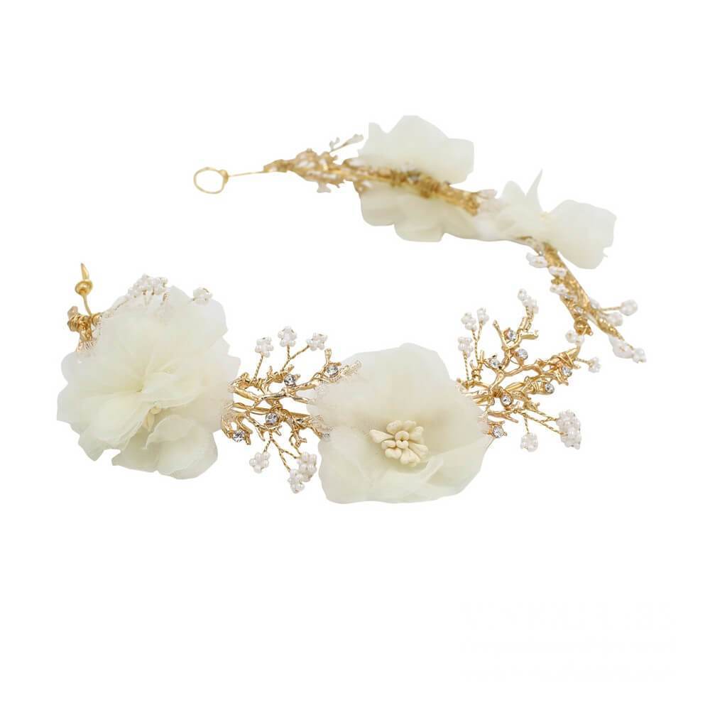 Ivory 3D Floral Wedding Headband AC1222-Headpieces 2025 -Viniodress-Gold-