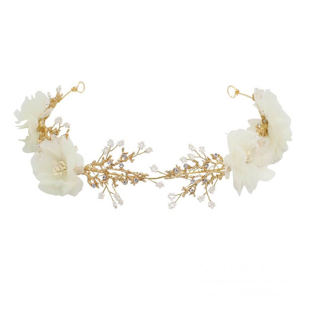 Ivory 3D Floral Wedding Headband AC1222-Headpieces 2025 -Viniodress-Gold-