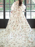 Ivory Floral Satin Prom Dresses Off the Shoulder Long Sleeve Evening Dress FD3224-prom dresses-Viniodress-Viniodress