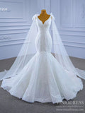 Ivory Lace Mermaid Wedding Dresses with Cape Sleeves Viniodress 67318 viniodress-wedding dresses-Viniodress-Viniodress