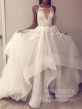 Ivory Organza Wedding Dresses Open Back Lace Bodice Wedding Gown VW1451