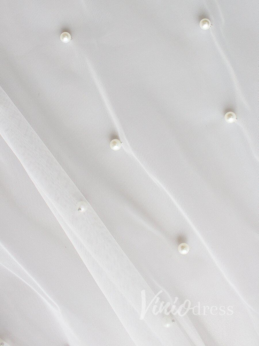 Ivory White Chapel Bridal Veils with Pearls AC1008-Veils-Viniodress-Viniodress