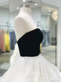 Ivory White Layered Ruffle Prom Dresses Strapless Velvet Bodice Evening Gown FD3049-prom dresses-Viniodress-Viniodress