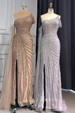 Khaki Beaded Mermaid Pageant Dresses One Shoulder Prom Dress FD3025