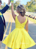 Knee Length Yellow Graduation Dresses for Teens V Neck Hoco Dress SD1273