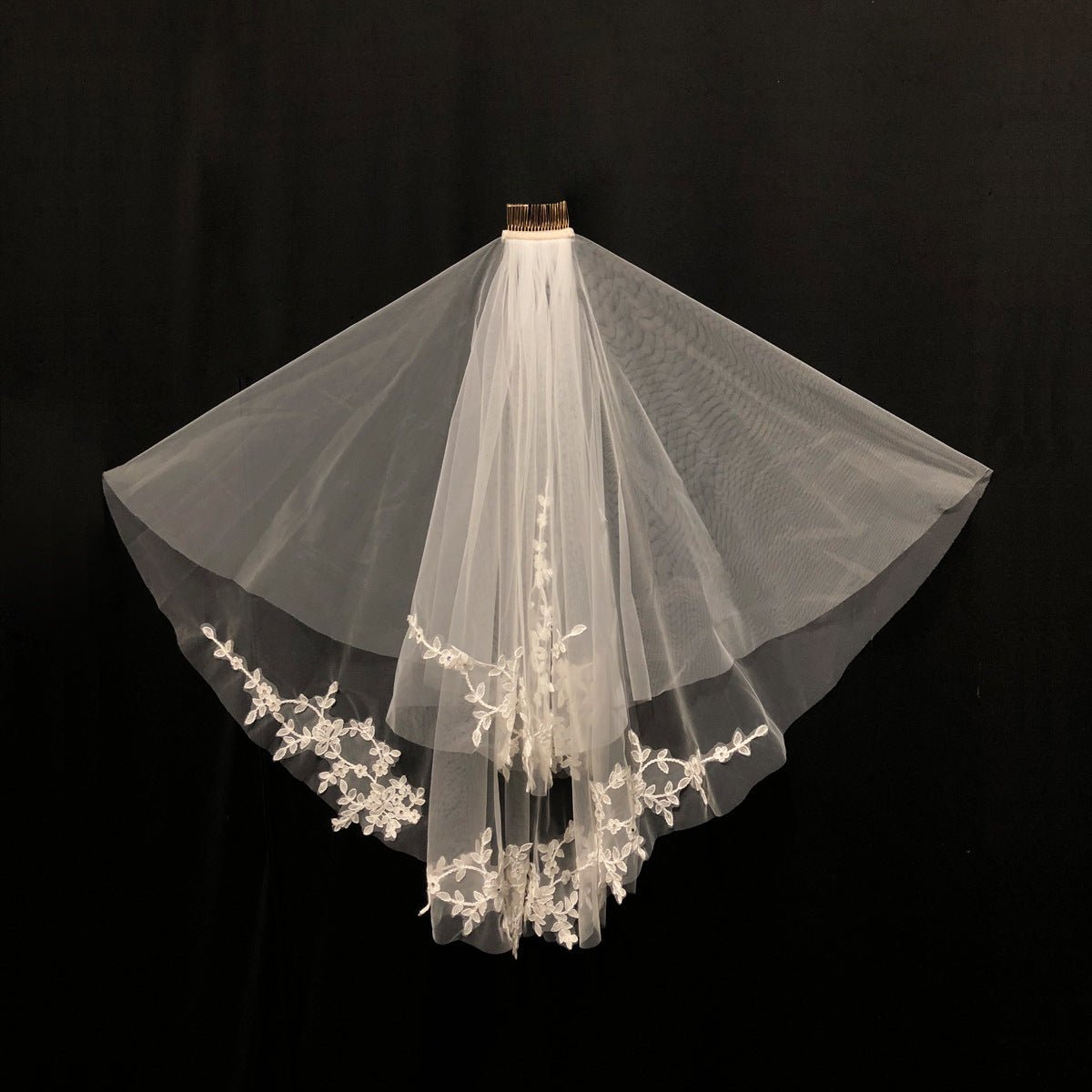 Lace Appliqued Blusher Veil Waist Length-Accessories 2025 -Viniodress-Ivory-
