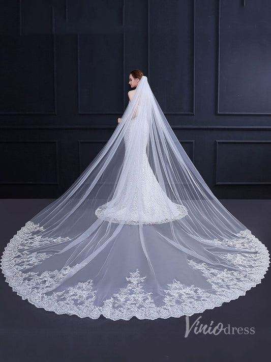 Lace Appliqued Cathedral Veil Viniodress TS18011-Bridal Veil 2025 -Viniodress-Ivory-