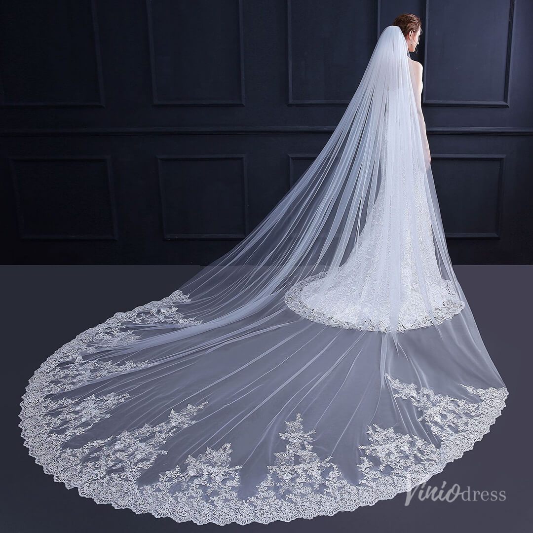 Lace Appliqued Cathedral Veil Viniodress TS18011-Bridal Veil 2025 -Viniodress-Ivory-