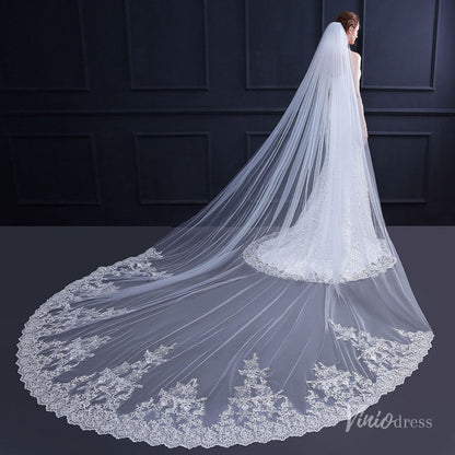 Lace Appliqued Cathedral Veil Viniodress TS18011-Bridal Veil 2025 -Viniodress-Ivory-