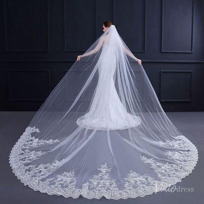 Lace Appliqued Cathedral Veil Viniodress TS18011-Bridal Veil 2025 -Viniodress-Ivory-
