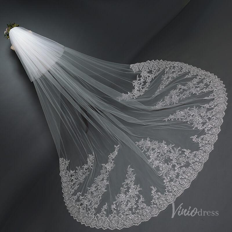 Lace Appliqued Cathedral Veil with Blusher Viniodress TS17101-Bridal Veil 2025 -Viniodress-Ivory-