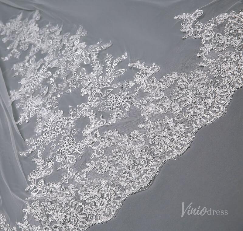 Lace Appliqued Cathedral Veil with Blusher Viniodress TS17101-Bridal Veil 2025 -Viniodress-Ivory-