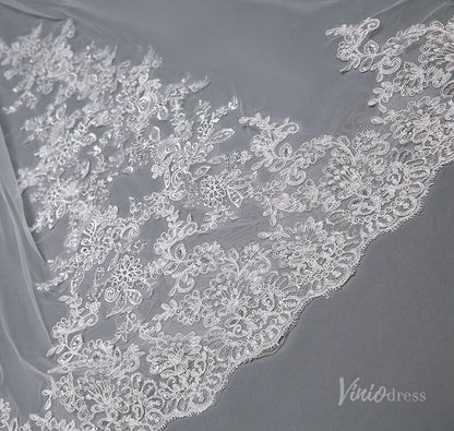 Lace Appliqued Cathedral Veil with Blusher Viniodress TS17101-Bridal Veil 2025 -Viniodress-Ivory-