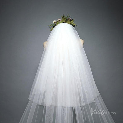 Lace Appliqued Cathedral Veil with Blusher Viniodress TS17101-Bridal Veil 2025 -Viniodress-Ivory-