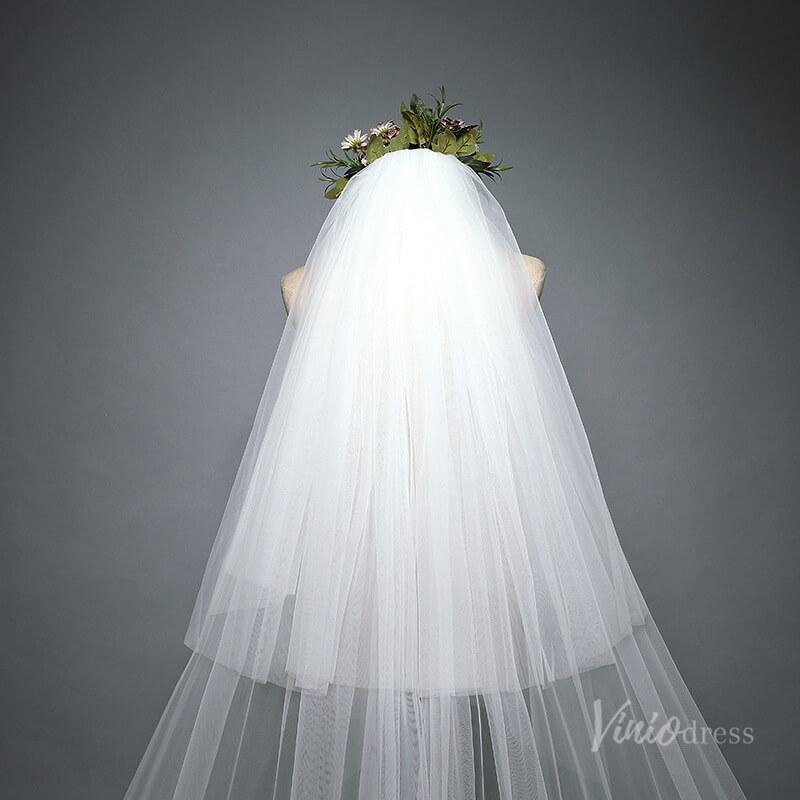 Lace Appliqued Cathedral Veil with Blusher Viniodress TS17101-Veils-Viniodress-Ivory-Viniodress