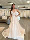 Lace Appliqued Champagne Country Wedding Dresses A-line VW1330