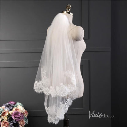 Lace Appliqued Short Blusher Veil Viniodress-Bridal Veil 2025 -Viniodress-Ivory-