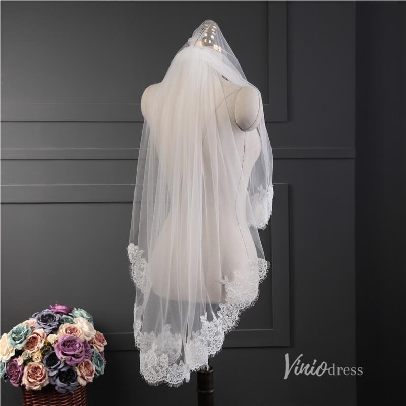 Lace Appliqued Short Blusher Veil Viniodress-Bridal Veil 2025 -Viniodress-Ivory-