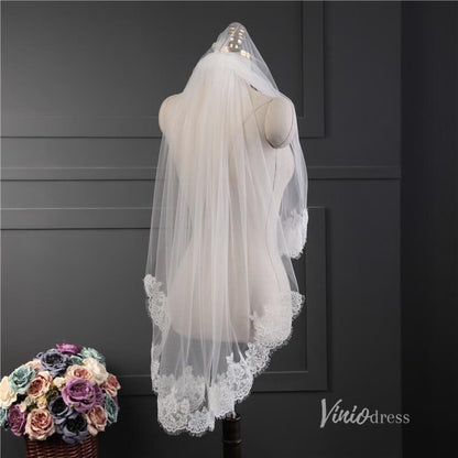 Lace Appliqued Short Blusher Veil Viniodress-Bridal Veil 2025 -Viniodress-Ivory-