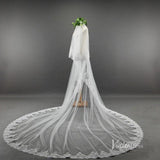 Lace Appliqued Tulle Cathedral Veil with Blusher Viniodress-Veils-Viniodress-Viniodress