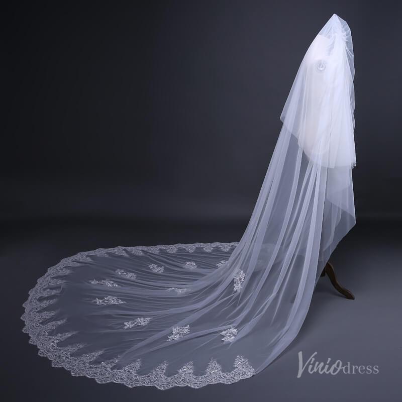 Lace Cathedral Veil with Blusher Viniodress TS17109-Bridal Veil 2025 -Viniodress-Ivory-