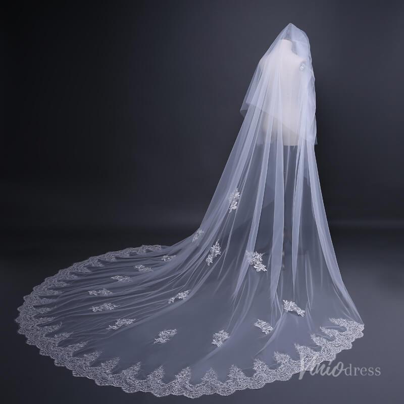 Lace Cathedral Veil with Blusher Viniodress TS17109-Bridal Veil 2025 -Viniodress-Ivory-