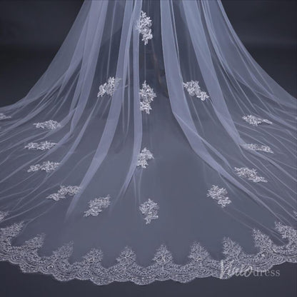 Lace Cathedral Veil with Blusher Viniodress TS17109-Bridal Veil 2025 -Viniodress-Ivory-