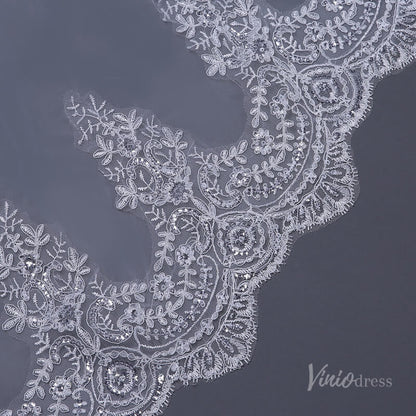 Lace Cathedral Veil with Blusher Viniodress TS17109-Bridal Veil 2025 -Viniodress-Ivory-