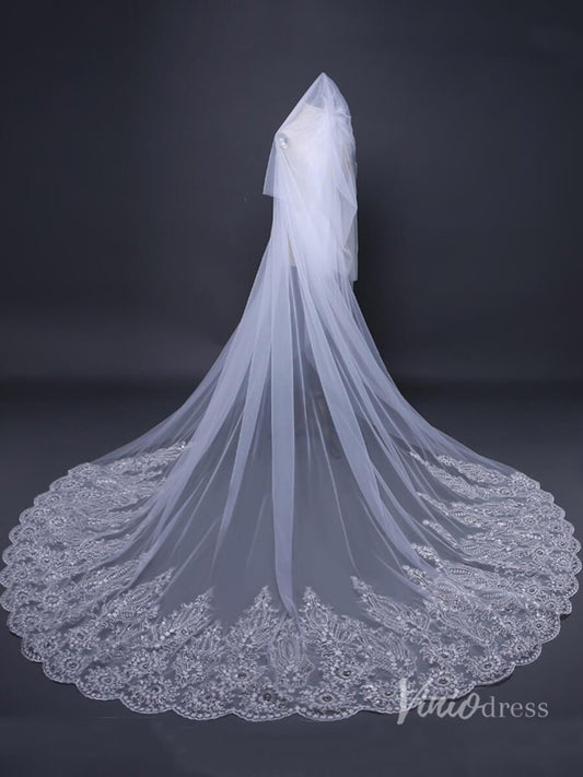 Lace Cathedral Veil with Blusher Viniodress TS17110-Bridal Veil 2025 -Viniodress-Ivory-with blusher-