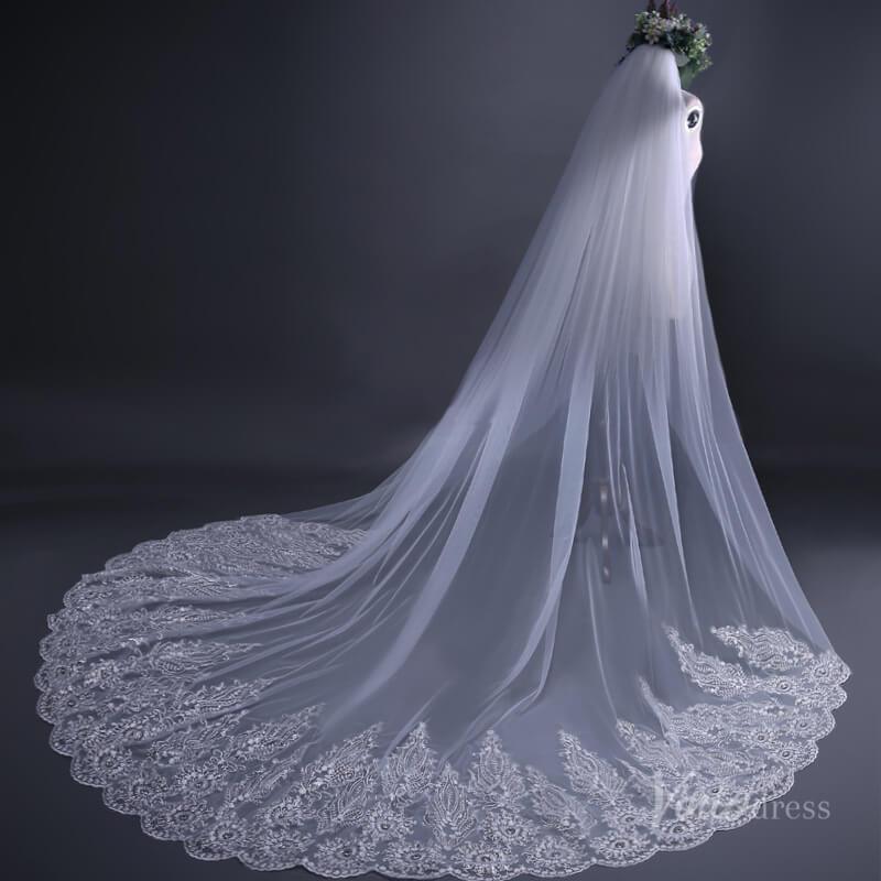 Lace Cathedral Veil with Blusher Viniodress TS17110-Bridal Veil 2025 -Viniodress-Ivory-no blusher-