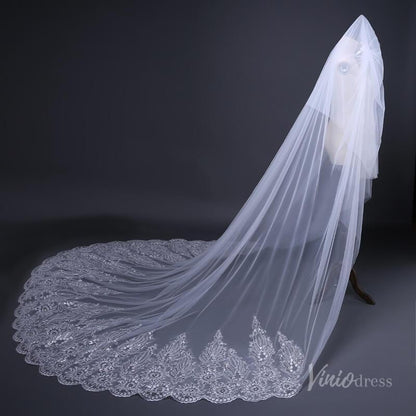 Lace Cathedral Veil with Blusher Viniodress TS17110-Bridal Veil 2025 -Viniodress-Ivory-with blusher-