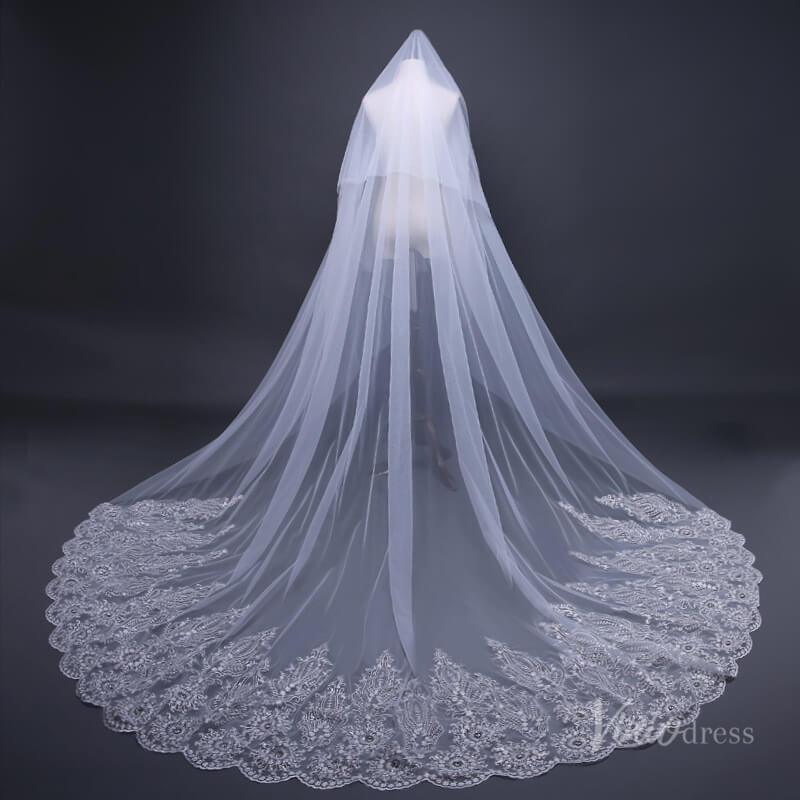 Lace Cathedral Veil with Blusher Viniodress TS17110-Bridal Veil 2025 -Viniodress-Ivory-with blusher-