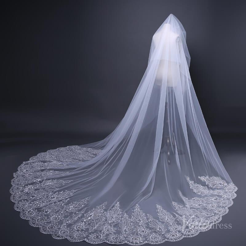 Lace Cathedral Veil with Blusher Viniodress TS17110-Bridal Veil 2025 -Viniodress-Ivory-with blusher-