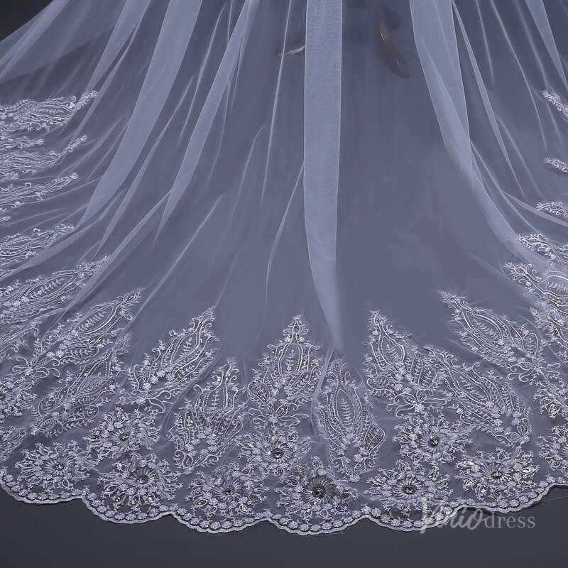 Lace Cathedral Veil with Blusher Viniodress TS17110-Bridal Veil 2025 -Viniodress-Ivory-with blusher-