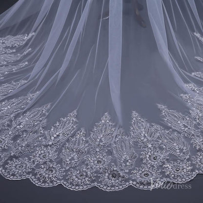 Lace Cathedral Veil with Blusher Viniodress TS17110-Bridal Veil 2025 -Viniodress-Ivory-with blusher-