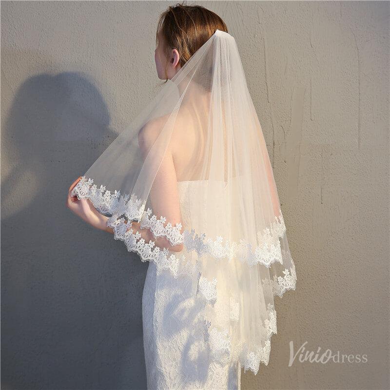 Lacy 2 Tier Bridal Veil Viniodress TS17148-Bridal Veil 2025 -Viniodress-Ivory-