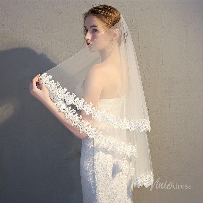 Lacy 2 Tier Bridal Veil Viniodress TS17148-Bridal Veil 2025 -Viniodress-Ivory-