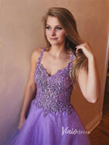 Lavender Lace Appliqued Prom Dresses Sparkly Tulle Formal Gown FD3322-prom dresses-Viniodress-Viniodress