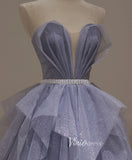 Lavender Ruffled Tiered Prom Dresses Strapless Sweetheart Neck Evening Dress FD3164-prom dresses-Viniodress-Viniodress