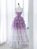 Lavender Ruffled Tulle Prom Dresses Spaghetti Strap Formal Gown FD3412-prom dresses-Viniodress-Viniodress