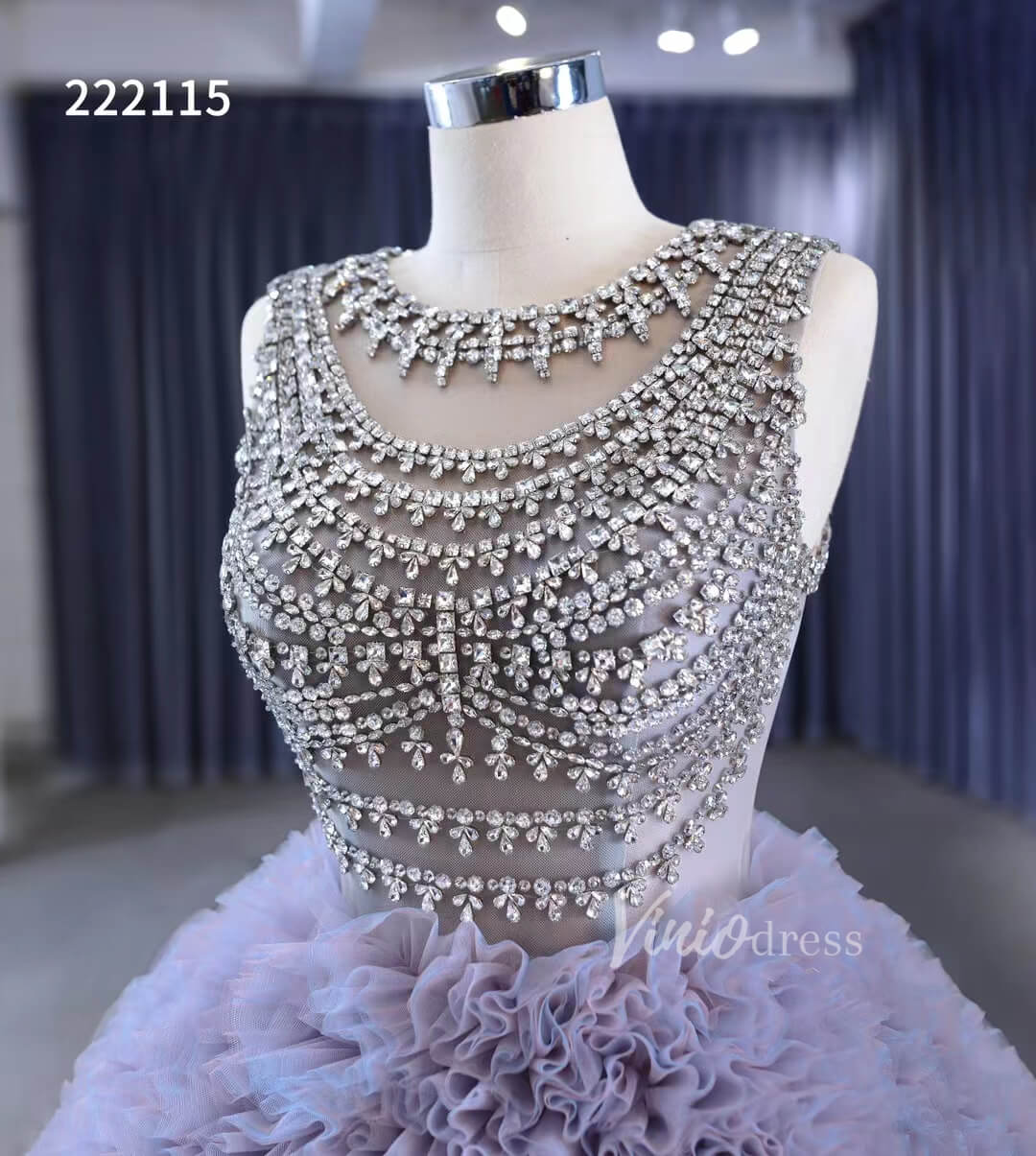Lavender Ruffled Wedding Dress Ball Gowns with Rhinestone Bodice 222115-Quinceanera Dresses-Viniodress-Viniodress