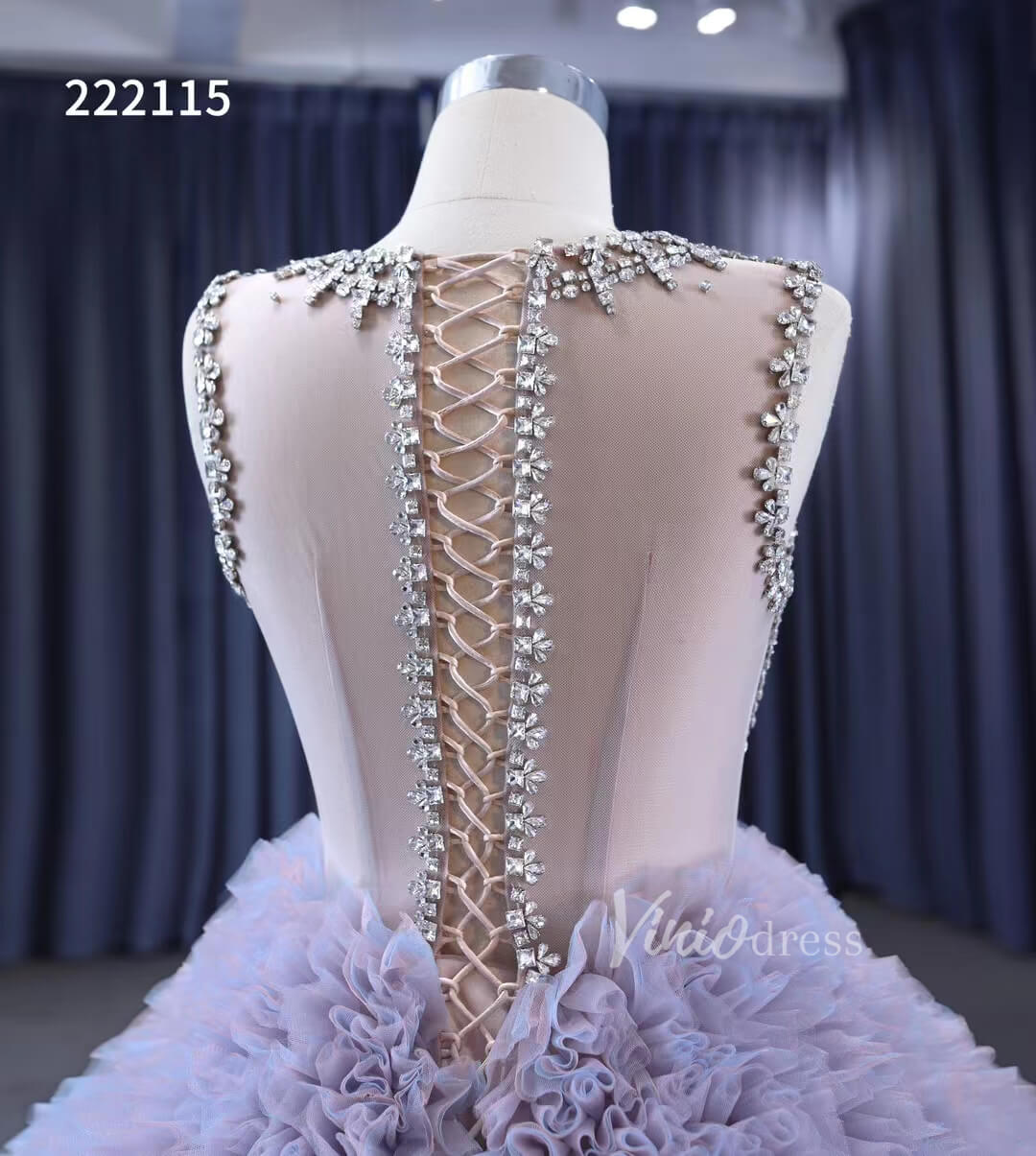Lavender Ruffled Wedding Dress Ball Gowns with Rhinestone Bodice 222115-Quinceanera Dresses-Viniodress-Viniodress