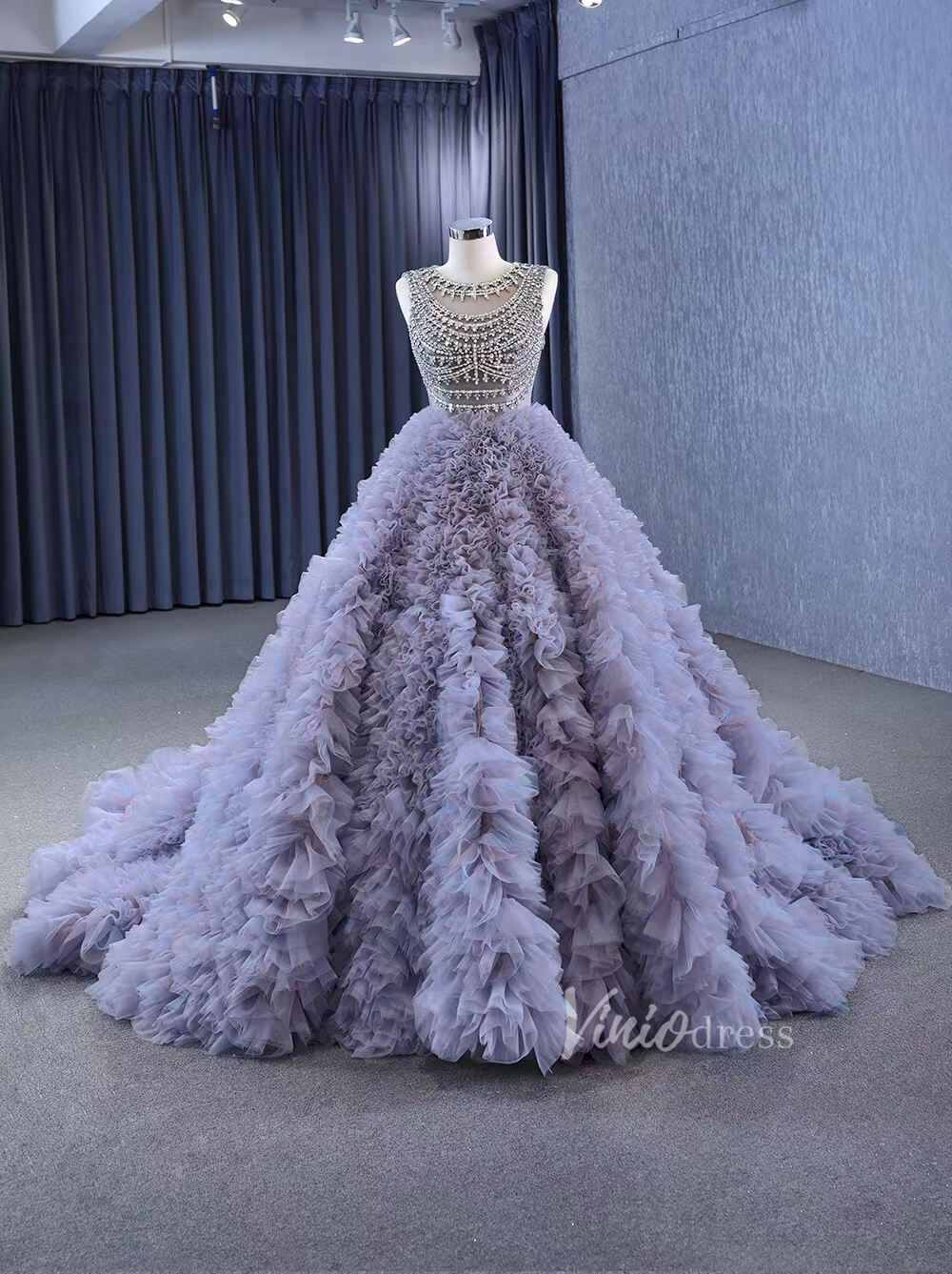 Lavender Ruffled Wedding Dress Ball Gowns with Rhinestone Bodice 222115-Quinceanera Dresses-Viniodress-Lavender-Custom Size-Viniodress