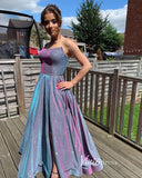 Lavender Sparkly Satin Prom Dresses with Slit Strapless Evening Gown FD3324-prom dresses-Viniodress-Viniodress