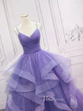 Lavender Tiered Spaghetti Strap Prom Dresses Sparkly Tulle Evening Dress FD3121-prom dresses-Viniodress-Viniodress