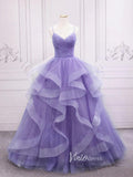 Lavender Tiered Spaghetti Strap Prom Dresses Sparkly Tulle Evening Dress FD3121