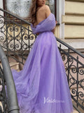 Lavender Tulle Prom Dresses With Slit Off the Shoulder Formal Gown FD3178-prom dresses-Viniodress-Viniodress